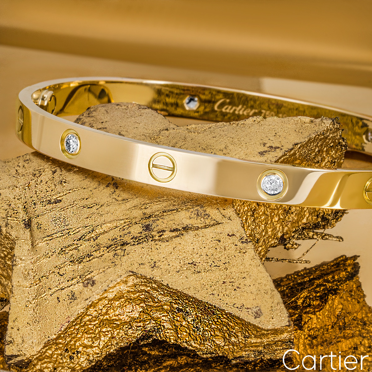 Cartier Yellow Gold Half Diamond Love Bracelet Size 19 B6035919